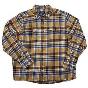 Patagonia Fjord Flannel Mens XL Button Up Shirt Brown Plaid Long Sleeve Recent